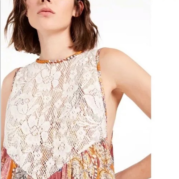 NEW Free People Count Me In Trapeze Top lace pink M - Picture 5 of 6
